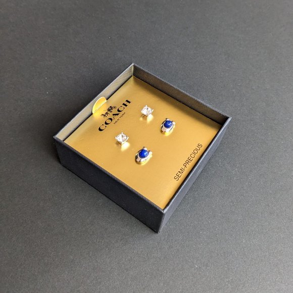 NWT COACH 376338 C-Stone Set of 2 Stud Earrings Lapis lazuli - Picture 1 of 12
